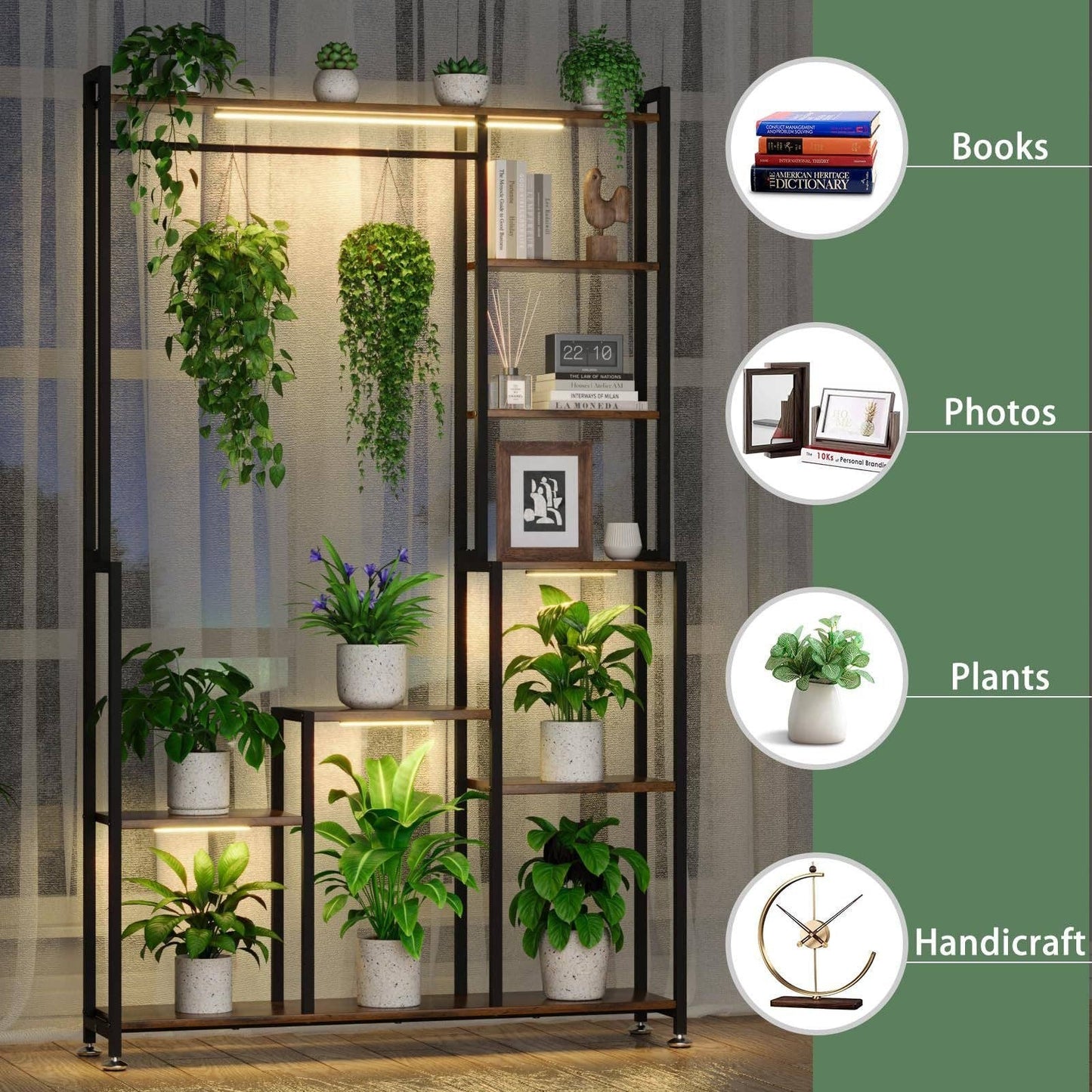 Indoor 8-Tier Metal Plant Stand with Grow Light