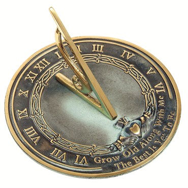 Brass Grow Old With Me Sundial - 10in Diam Solid Brass with Verdigris Highlights