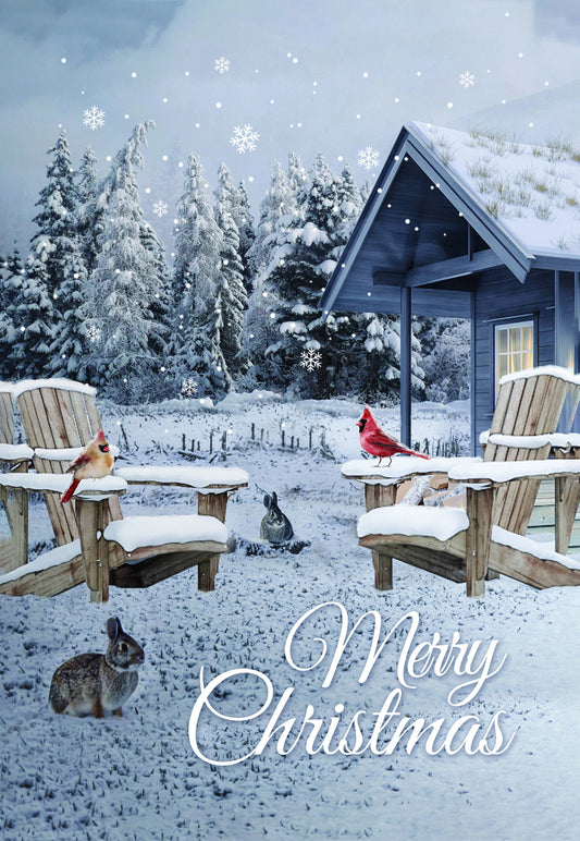 Christmas Cabin House Flag 28in by 40in
