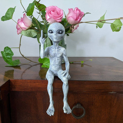Rude Alien Statue “Flipping The Bird” 10″ H Shelf Sitter