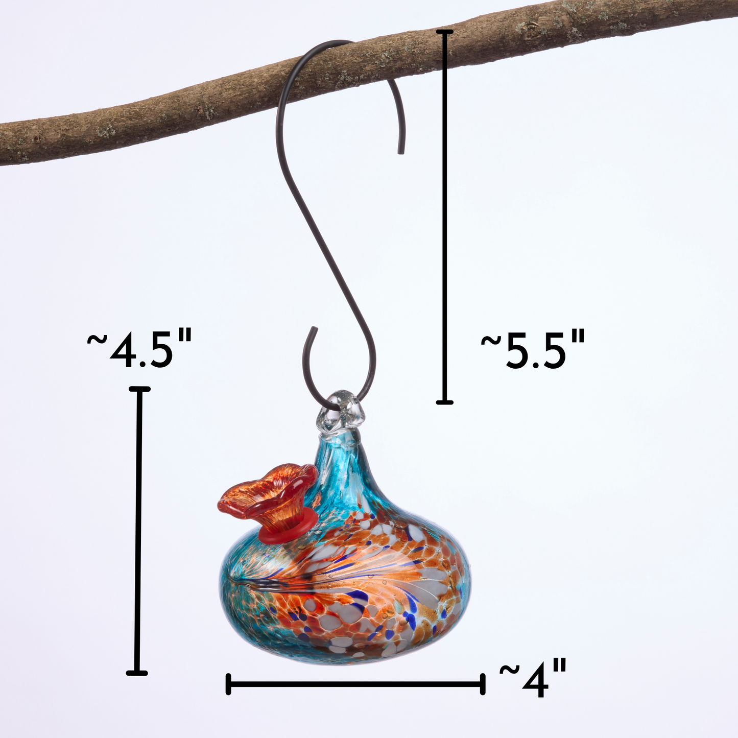 Teardrop Blue Art Glass Hummingbird Feeder