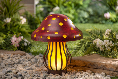13.58"H Solar Lighted Metal Mushroom
