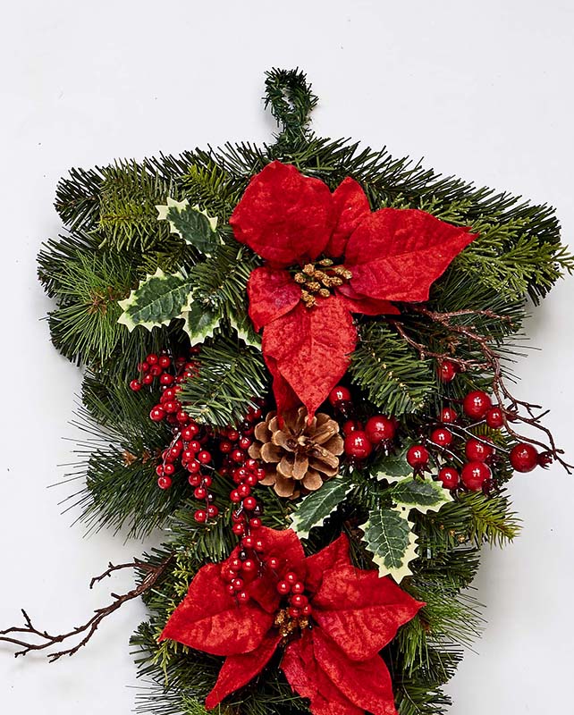 28" Spruce Poinsettia Berry Teardrop