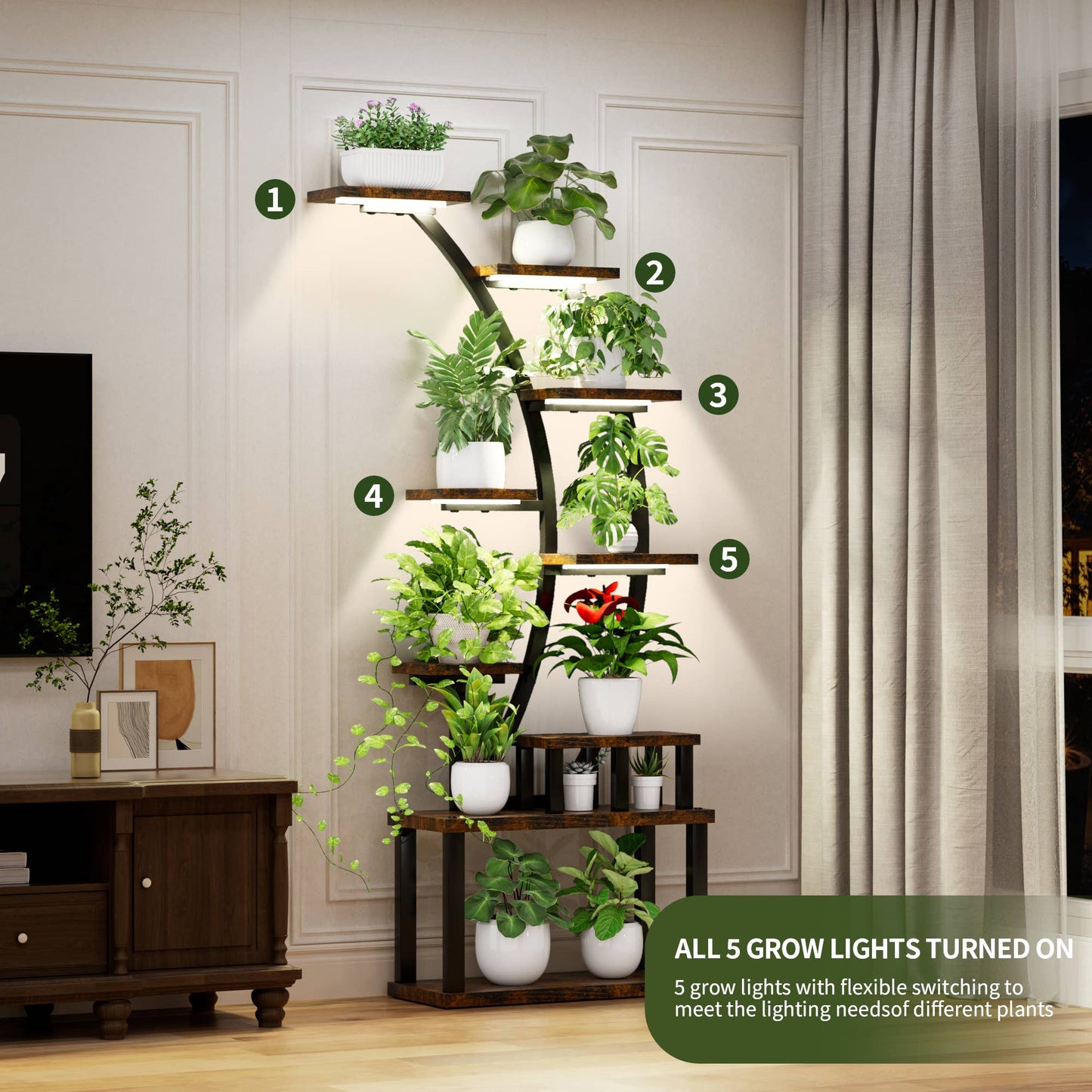 Plant Stand Indoor 9-Tiered with 5 Grow Lights