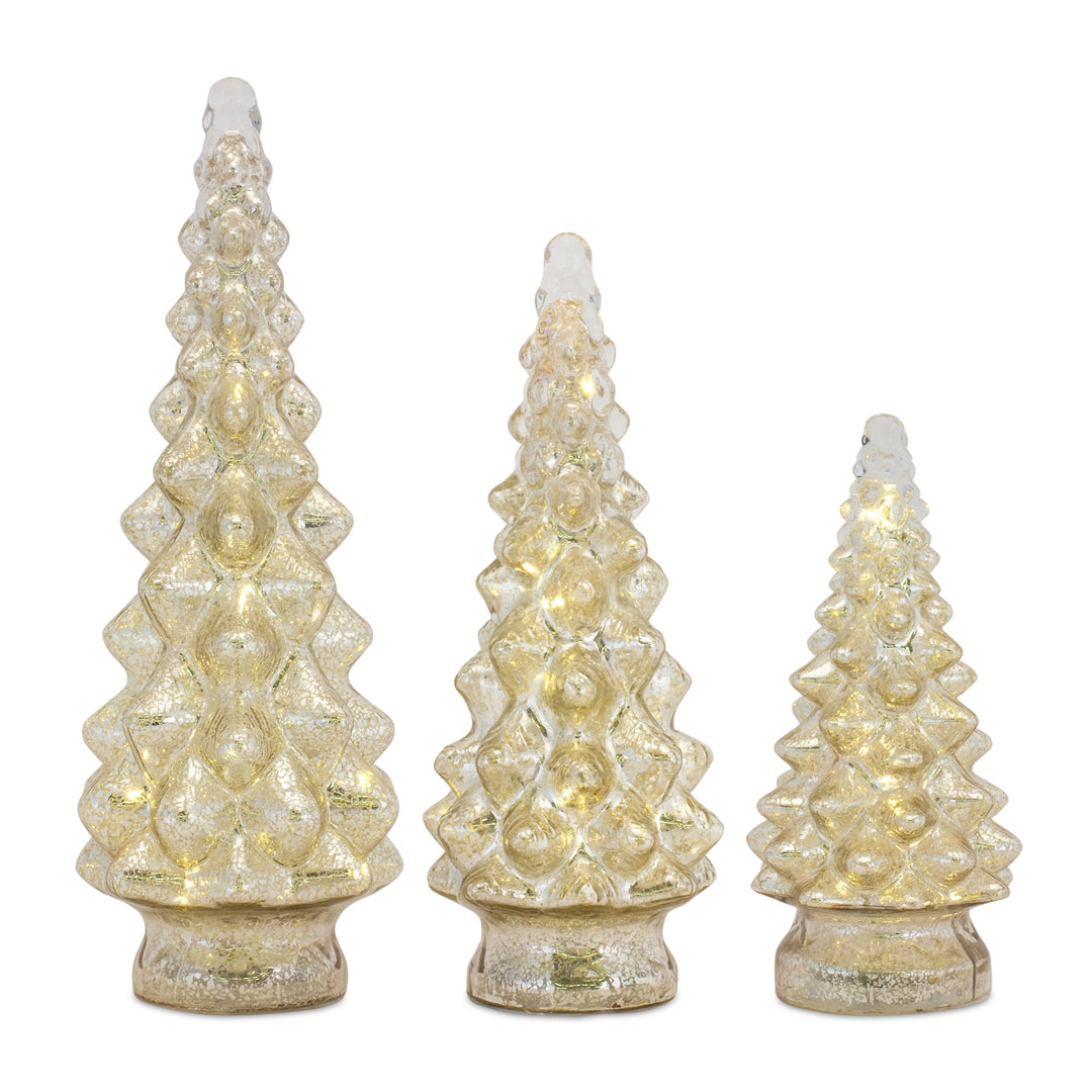 LED Lighted Mercury Glass Holiday Tree Décor (Set of 3)