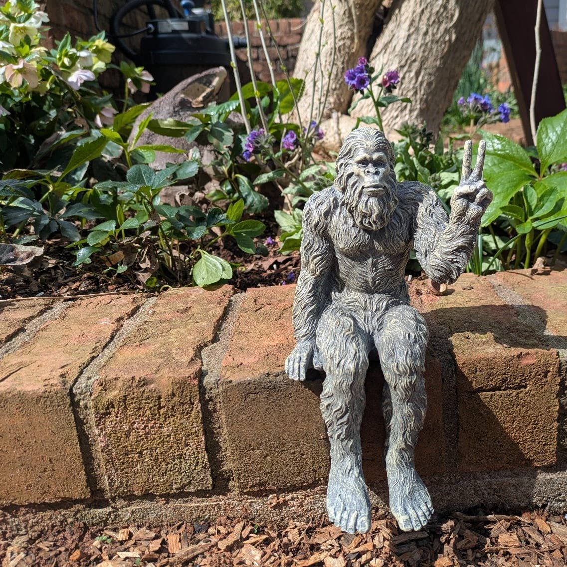 Bigfoot Peace Sign Sasquatch Statue 10 inch H Shelf Sitter