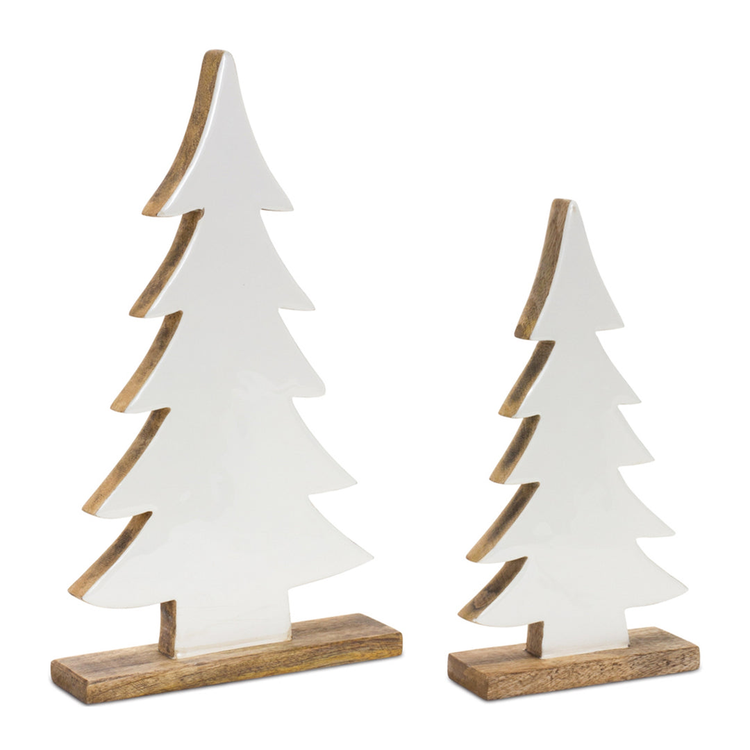 Pine Tree on Natural Wood Base (Set of 2)