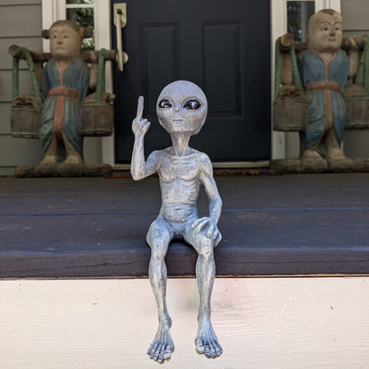 Rude Alien Statue “Flipping The Bird” 10″ H Shelf Sitter