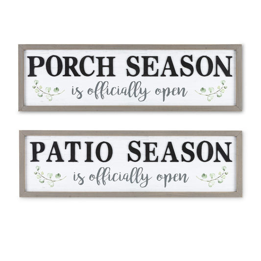 31.5"L Wood "Porch Season" & "Patio Season" Wall Decor