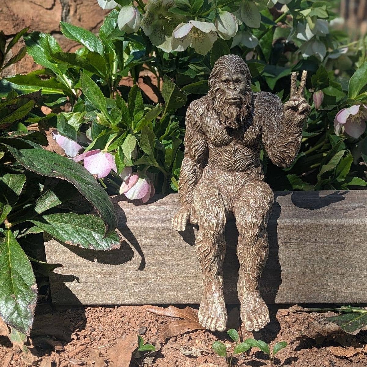 Bigfoot Peace Sign Sasquatch Statue 10 inch H Shelf Sitter