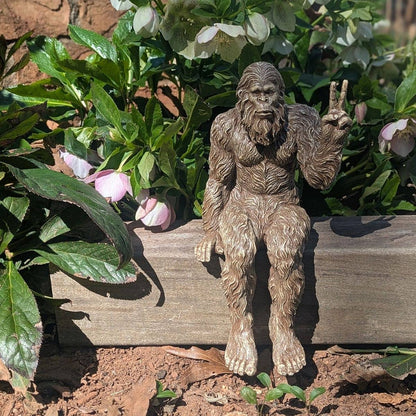 Bigfoot Peace Sign Sasquatch Statue 10 inch H Shelf Sitter
