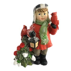 CARDINAL BIRD WATCHING IRISH LAD FIGURINE