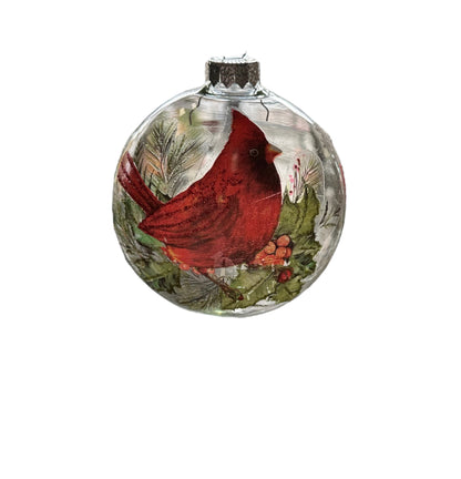 Glass Bird Ornament with Snow