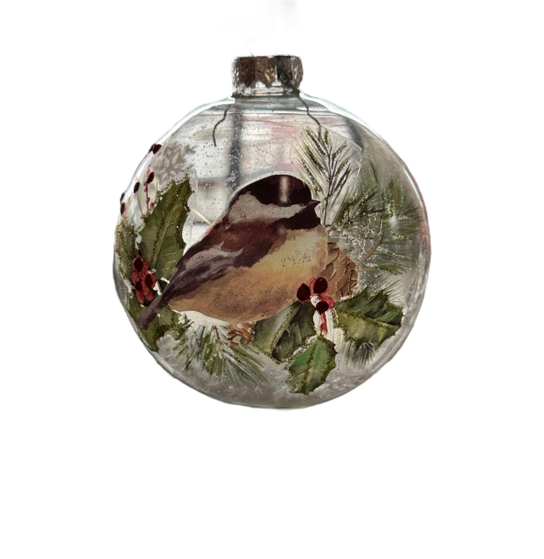 Glass Bird Ornament with Snow