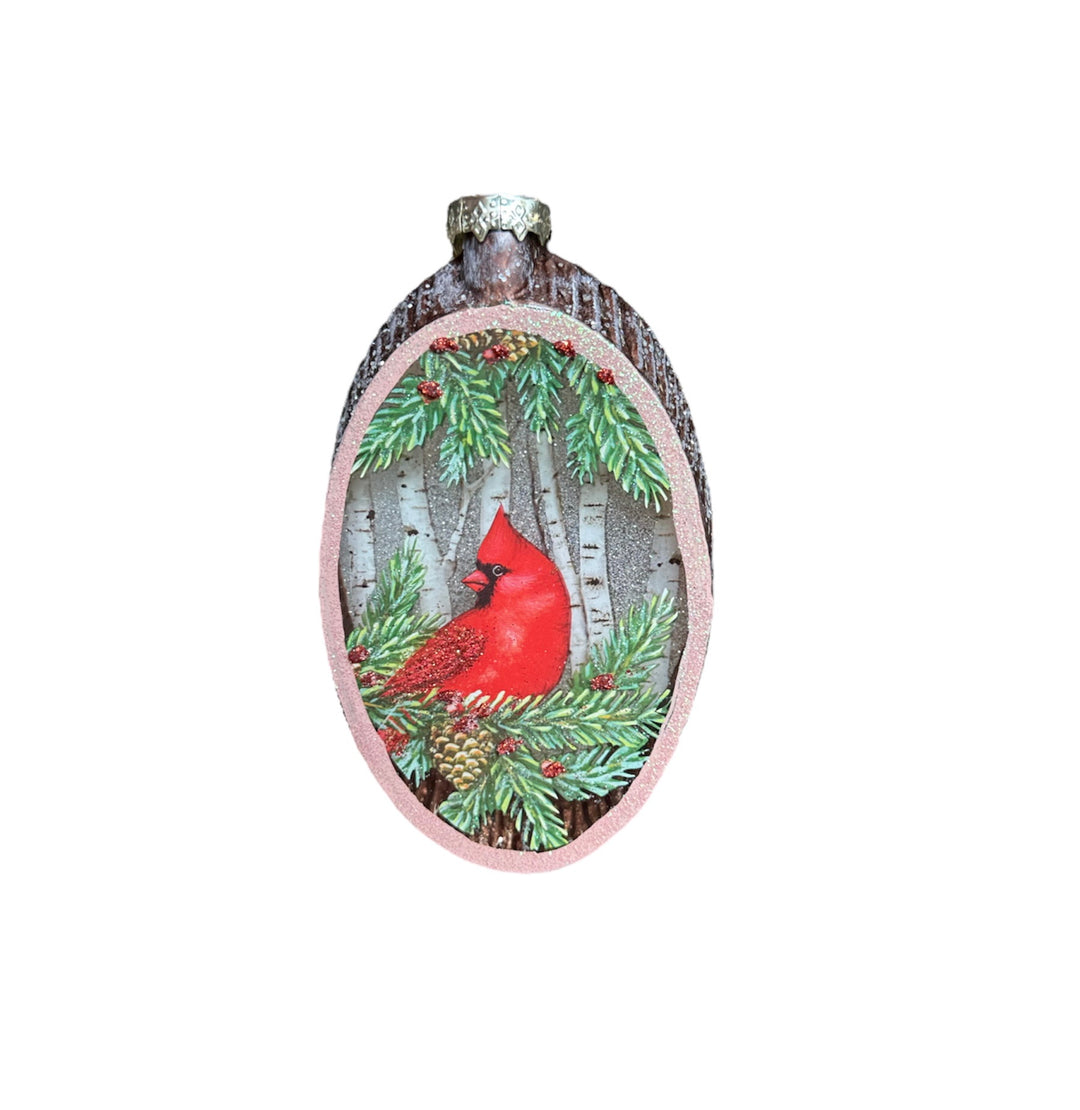 Glass Holiday Bird Ornament