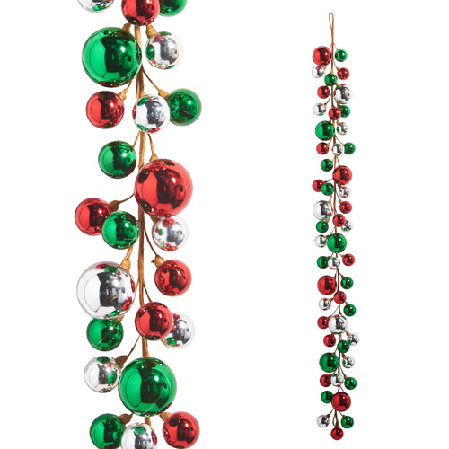 4' Red, Green, & Silver Ball Garland