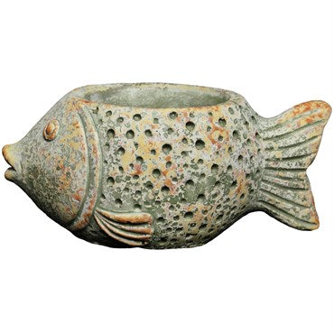 6.5" Cement Duck Planter Fish Grey