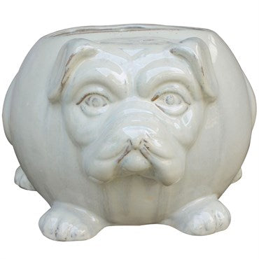 15" Light Cream Bulldog Planter