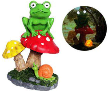 Solar Frog Sitting on Top of Mushroom