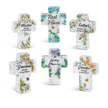 5.5"H Cement Memorial Floral Stone Cross