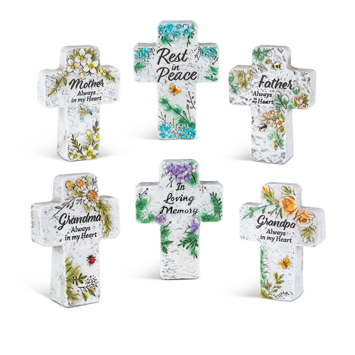 5.5"H Cement Memorial Floral Stone Cross