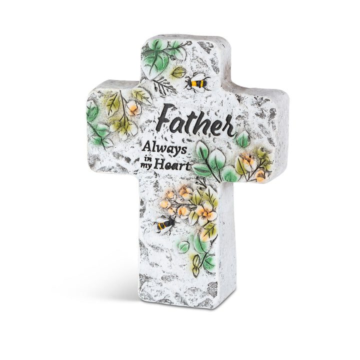 5.5"H Cement Memorial Floral Stone Cross