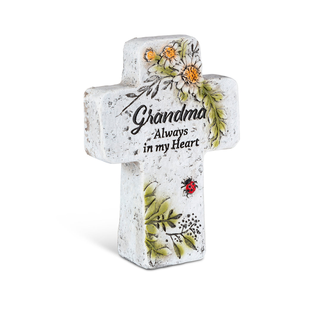 5.5"H Cement Memorial Floral Stone Cross