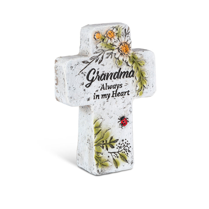5.5"H Cement Memorial Floral Stone Cross