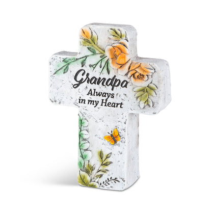 5.5"H Cement Memorial Floral Stone Cross