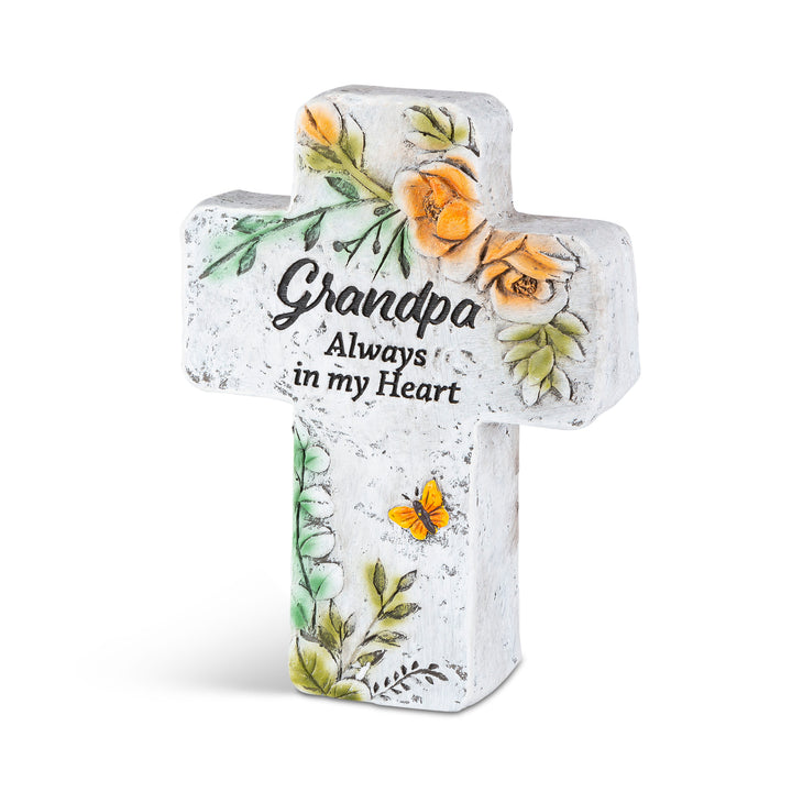 5.5"H Cement Memorial Floral Stone Cross