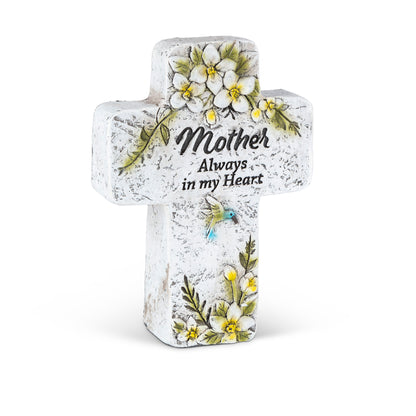 5.5"H Cement Memorial Floral Stone Cross