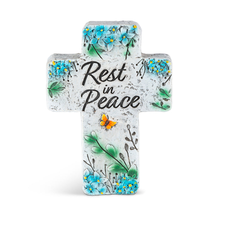 5.5"H Cement Memorial Floral Stone Cross