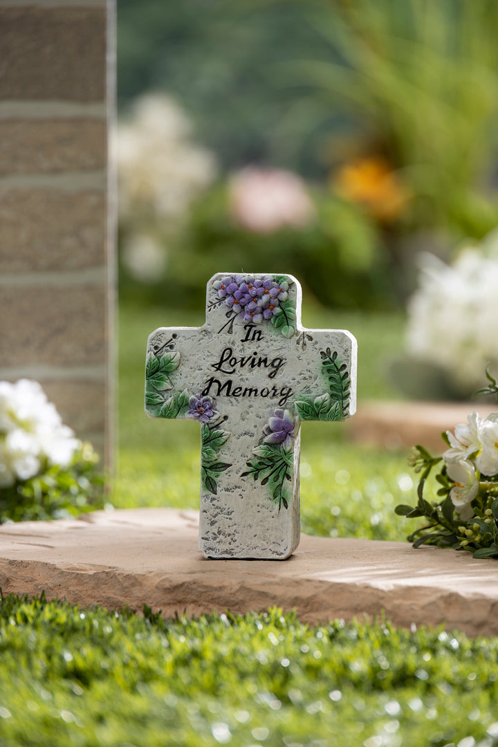 5.5"H Cement Memorial Floral Stone Cross