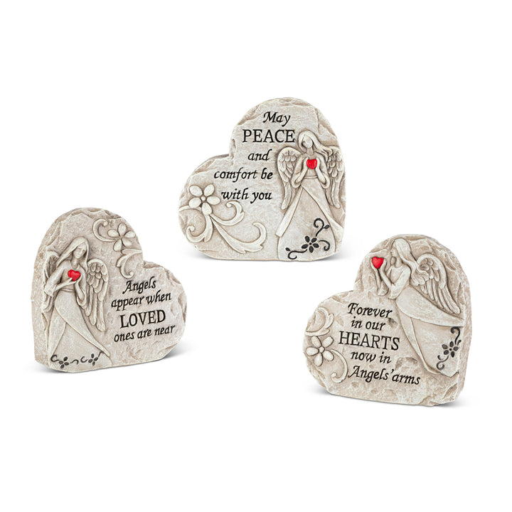 5.9"H Cement Memorial Angel Heart Stone