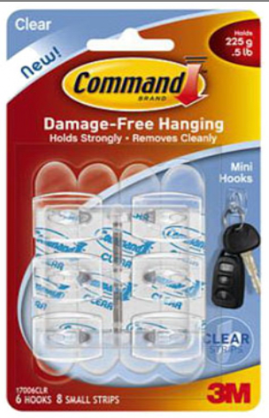 Command Mini Clear Hooks with Clear Strips