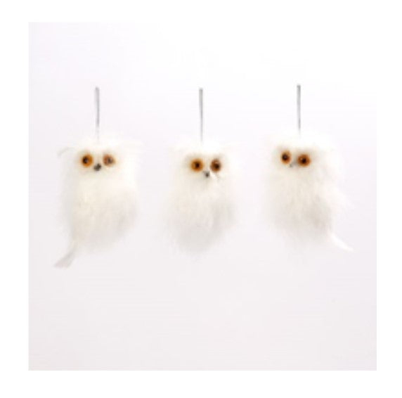 White Feather Hanging Owl Ornament