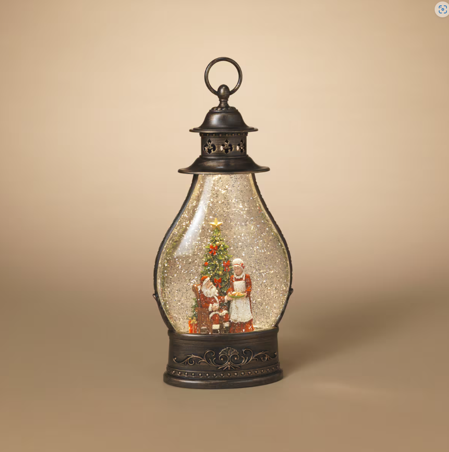 15.38"H B/O Lighted Holiday Spinning Water Globe Lantern