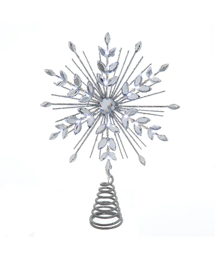 11.75" 18-Light Cool White Micro LED Silver Glittered Snowflake Treetop