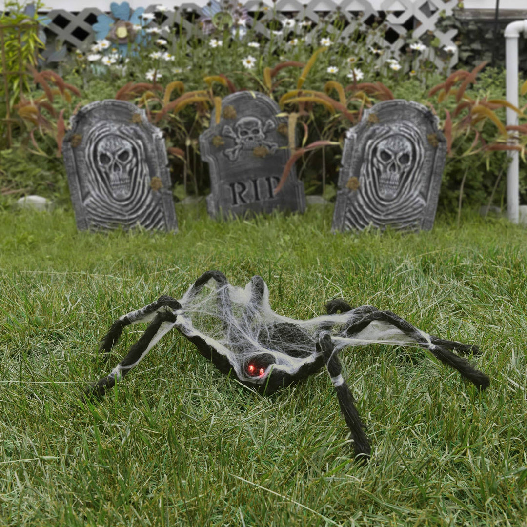 31" Halloween Animated Fuzzy Spiders with Spider Silk