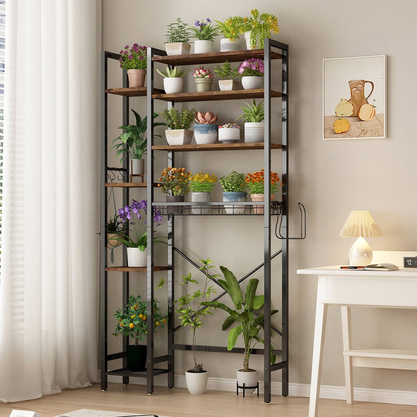 Indoor 8-Tier Metal Plant Stand with Grow Light