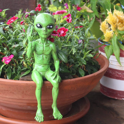 Rude Alien Statue “Flipping The Bird” 10″ H Shelf Sitter