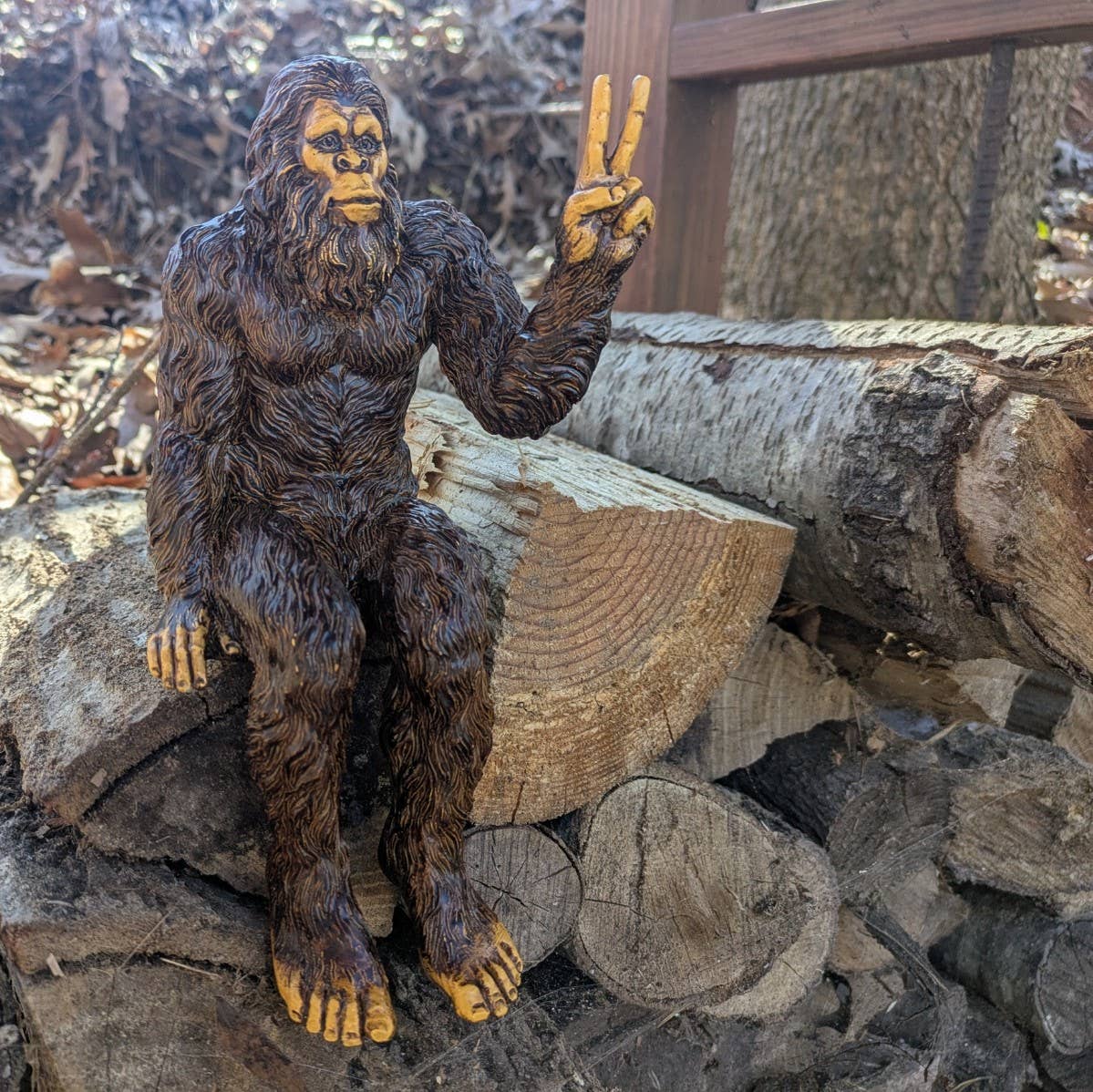 Bigfoot Peace Sign Sasquatch Statue 10 inch H Shelf Sitter