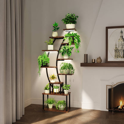 Indoor 8-Tier Metal Plant Stand with Grow Light