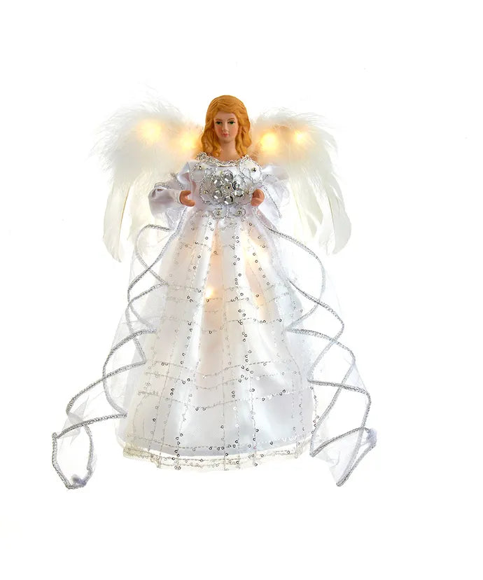 10" Battery Operated 10-Light Silver and White Angel Treetop