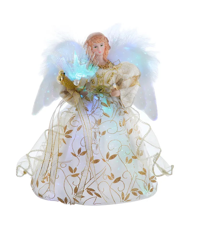 12" Battery-Operated Fiber Optic Gold Angel Treetop with Color Changing LED Lights