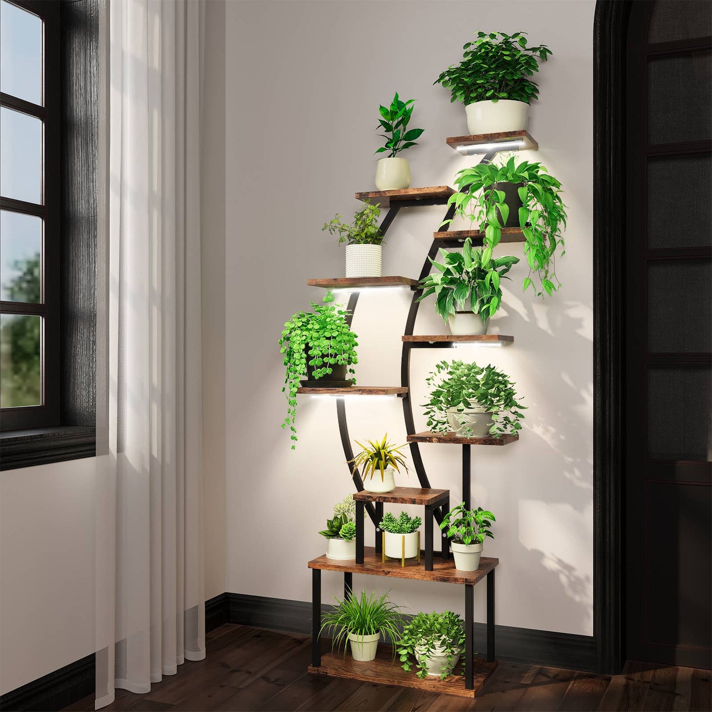 Indoor 8-Tier Metal Plant Stand with Grow Light