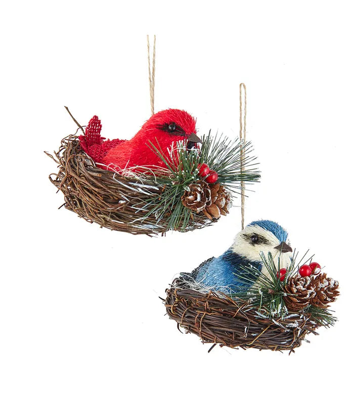 Cardinal and Blue Jay Nest Ornament