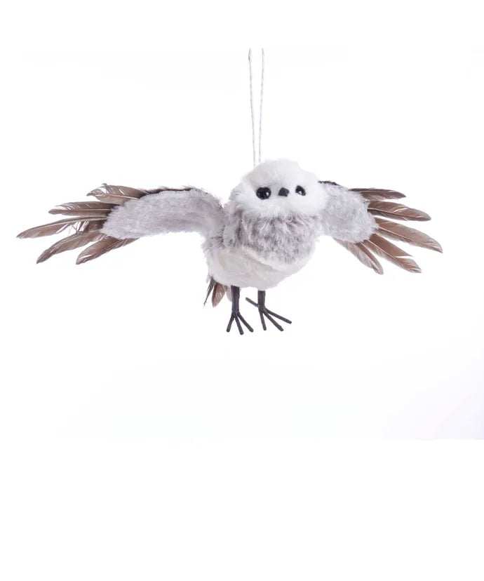 13.78" Grey With White Fur Flying Owl Ornament