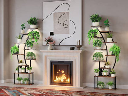 Indoor 8-Tier Metal Plant Stand with Grow Light