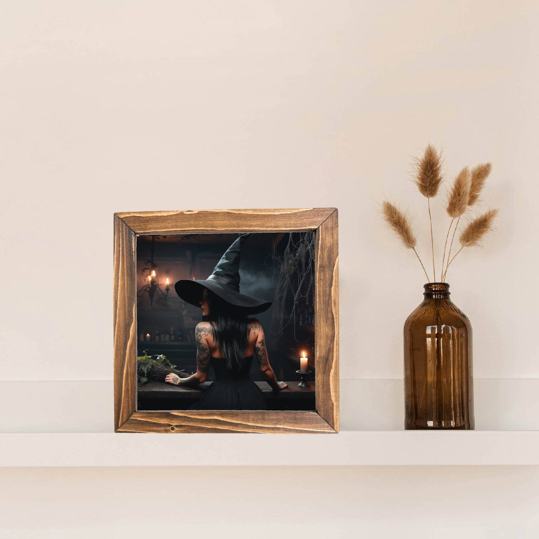 Tattooed Witch in Bar Framed Sign Halloween Decor